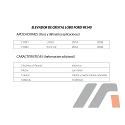 ELEVADOR DE CRISTAL FORD LOBO /DELANTERA/DERECHO