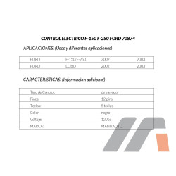 CONTROL ELECTRICO FORD F-150/F-250 /DELANTERA/IZQUIERDO